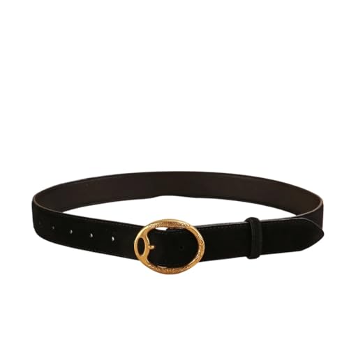 Rfmfkkg 3.3Cm Women Vintage Wide Leather Belt With Gold/Sliver Metal Buckle Ladies Belt For Dresses Jeans