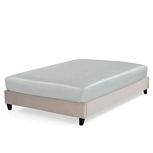 P Pothuiny Satin Fitted Sheet Queen Size, 1 Single Fitted Sheet Only, Extra Soft Deep Pocket Bottom Bed Sheets Mattress Cover Fits 12" To 16", Wrinkle Free, Fully Elasticized (Silver Grey) #TOP2