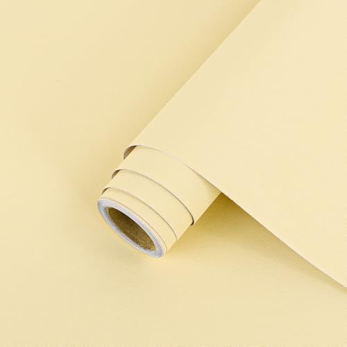 Arthome Auto Adhésif Papier Peint,44cmx3m Beige Jaune Mat Papier,Couleur Unie Givrée Décorative Autocollant Amovible Papier Peint Vinyle Rouleau...