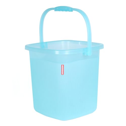Image of MODWARE Plastic Bucket with Mug Set, 20L Transparent Bucket with 1 Litre Mug, Durable Lightweight Bathroom Set (Blue, 20L)