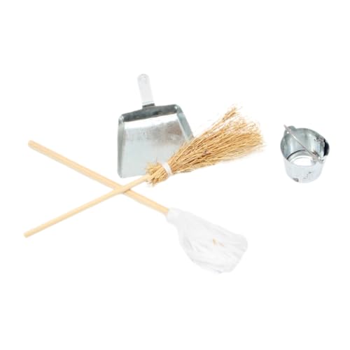 1 セット ドールハウスほうき ミニチュア掃除道具 ミニチュアほうき 小さな亜鉛メッキバケツ ミニチュアクリーニングキット ドールハウスお掃除セット ミニチュアモップバケツセット