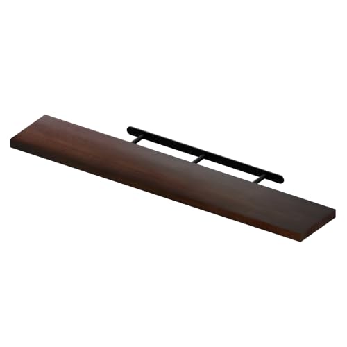 Image of 60 inch Extra Deep Floating Shelves, Set of 3, Walnut Wood | 60 inchL x 12 inchD x 1.8 inchH, Set of 3, Solid Paulownia Wood, Walnut Finish, Hidden Brackets, Hardware Included