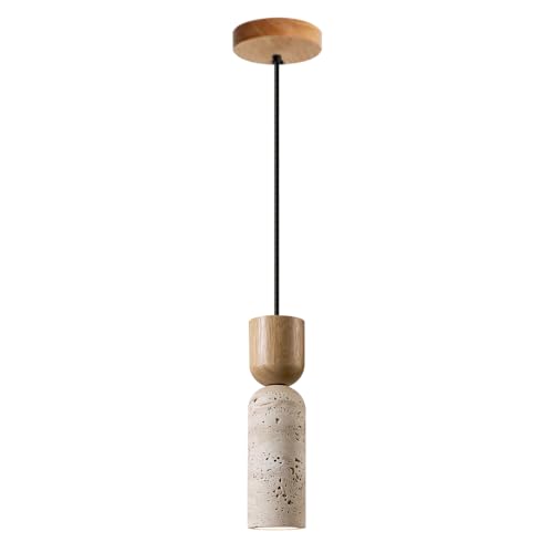 Suspension en travertin jaune naturel style champêtre avec douille encastrée E26