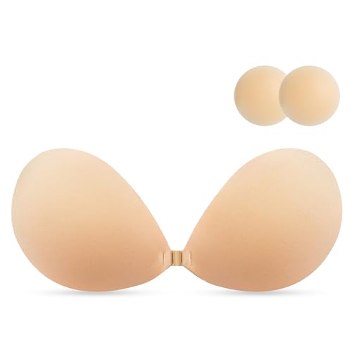candyfouse Sticky Bra Push Up Adhesive Invisible Strapless Backless Bra Reusable Breathable for Women Nude