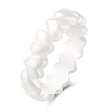 GOLLEY Rings Stackable Heart Silicone Wedding Ring – Hypoallergenic & Durabl Engagement Silicone Ring, Stackable，Comfortable Minimalist Wedding Band., Pearl White