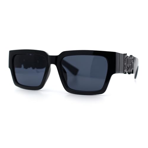 SA106 All Black Bold Gothic Logo Thick Arm Gangster Horn Rim Sunglasses