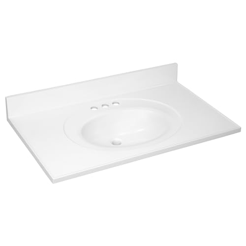 Image of Design House Cultured Marble Vanity Top, 37 in W x 22 in D, Integrated 4 in Centerset Oval Sink & Backsplash, Solid White, 586248