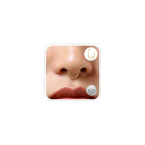 ESHIONER G23 Titan Septum Piercing Daith Nasenringe Gold Wassertropfen Clicker Ring Niedlich Klein Hinged Segment Clicker 8MM 16G Daith Piercing Schmuck für Damen Herren
