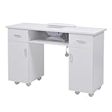 Warmiehomy Dust Collector Nail Salon Professional Manicure Table Nail Station Dust Collector Vacuum Fan Cushion Table Beauty Desk 8 Castor Wheels 2 Pull Out Drawers 2 Cupboard 120 * 45 * 80 cm(White)