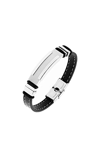LEGADO Pulsera hombre cuero pulsera personalizada una pulsera acero inoxidable o pulsera pareja de cuero PU es una pulsera hombre acero inoxidable (Silver, 205)