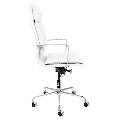 Laura Davidson Furniture Lexi Ii Tall Back Padded Modern Chair For Office With Cushion Availability, Aluminum Arms, Made Of Faux Leather, White #TOP3