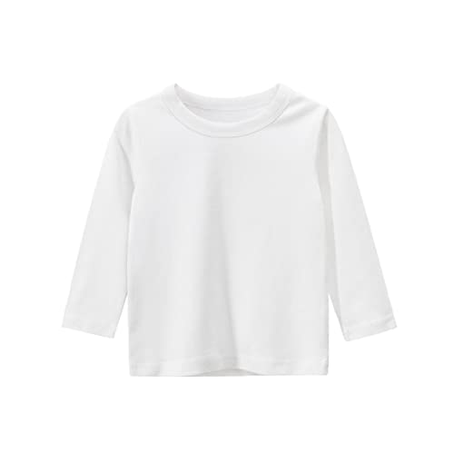 FGUUTYM Camiseta básica de manga larga para niños y niñas, informal, camiseta de color liso, para bebé 86 (blanco, 1-2 años)