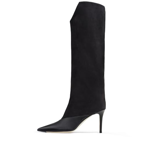 Women Suede Knee High Boots Sexy Pointed Toe Wide Calf Boots Fashion Dress Boots Classic Stiletto Heel Straight Boots Pull-on Casual Boots Winter Tall Booties3