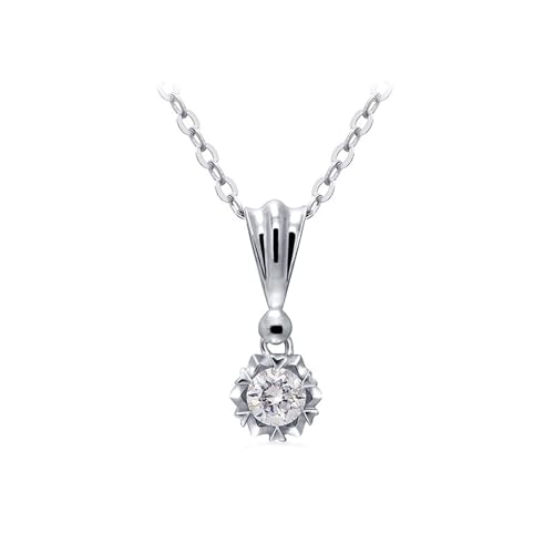 Homxi Collar Cadena Oro Blanco 14K para Mujer,Collares Redondo con 0.15ct Diamante Creado Collar Plata para Mujer