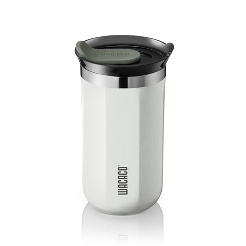 Image of WACACO Octaroma Lungo Vacuum Insulated Coffee Mug, Double-wall Stainless Steel Travel Tumbler With Drinking Lid, 10 fl oz(300ml), Ceramic White