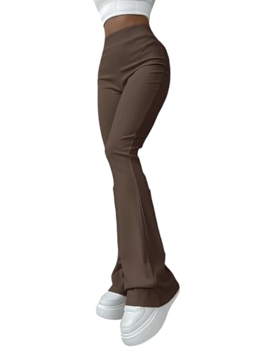 Image of Jawdrobe Women's High Waist Ribbed Flared Pants Stretchable Slim Fit Bootcut Trousers Soft Knit Casual Wear for Daily Office Travel (for Ideal Height 5.3)