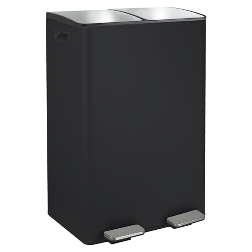 Spirella, Treteimer aus Stahl, Slow Close Mechanismus, Deckel schließt sanft und leise, Anti-Fingerprint-Beschichtung, 60 Liter, Mattschwarz