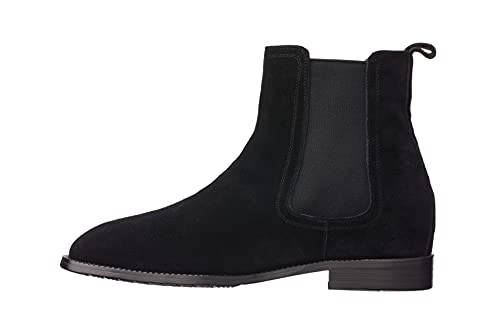 CALTO Men's Invisible Height Increasing Elevator Shoes - Black Suede Leather Slip-on Chelsea Boots - 2.9 Inches Taller - K33090 - Size 11 D(M) US3