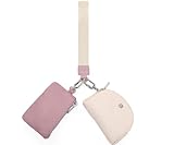 WSRYDJDL Mini Zip Around Wristlet Wallet for Women Detachable Dual Pouch Wristlet Portable Coin Pocket Keychain Small Purse (Pink+Beige)