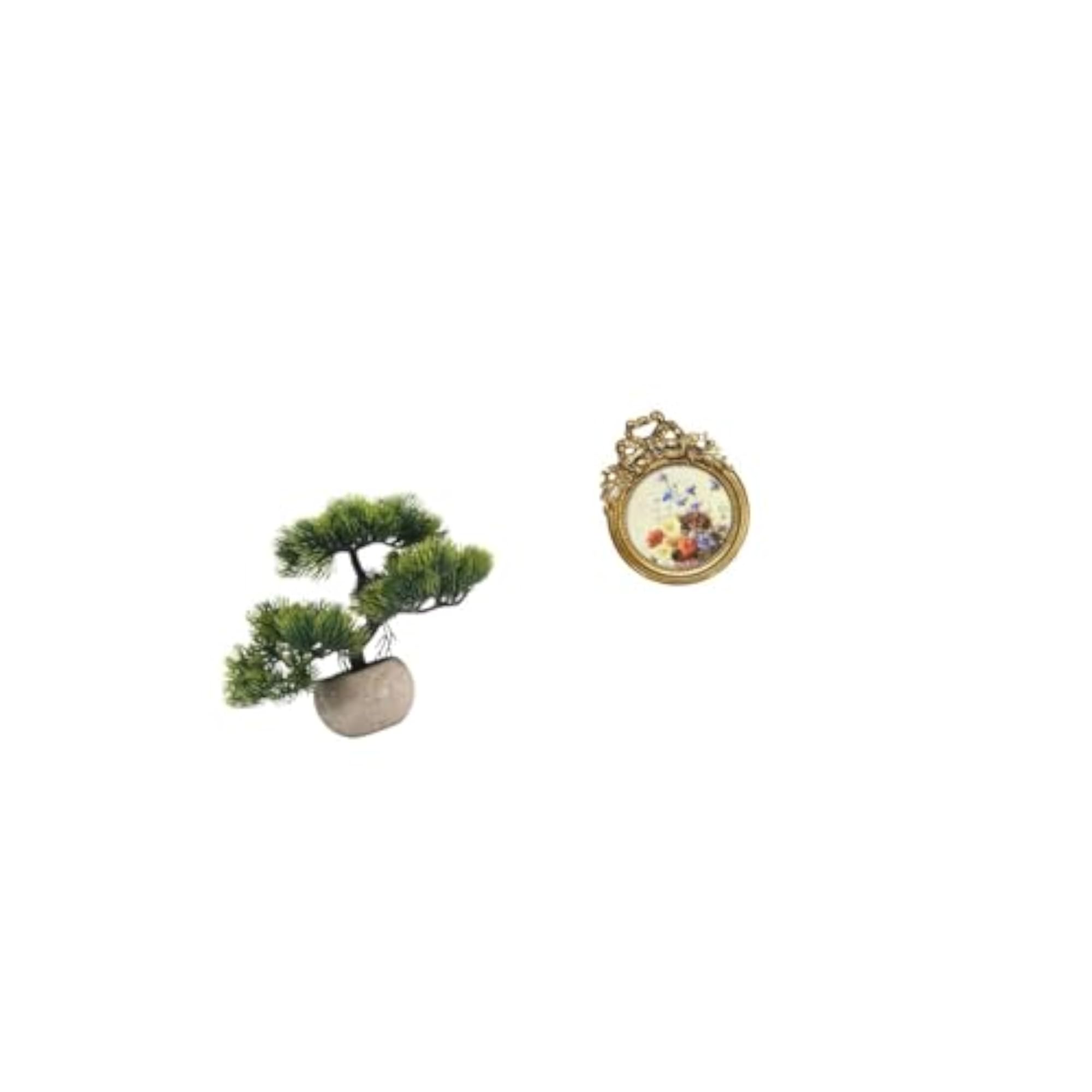 Artificial Bonsai Tree Greenery Collection with Antique Photo Frame