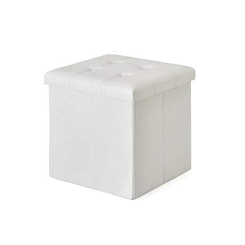Ottoman de rangement pliante blanc 38cm en simili cuir et mousse - 2