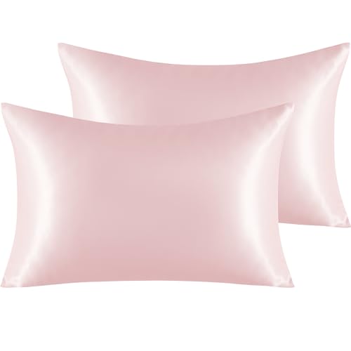 NTBAY Silk Satin Pillowcases - Satin Pillowcase for Hair and Skin, Pillow Cases 2 Pack with Envelope Closure, 50x75 cm, Light Pink