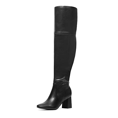 DREAM PAIRS Women’s Thigh High Over the Knee Fashion Chunky Heel Long Boots 6.5 Black/Pu