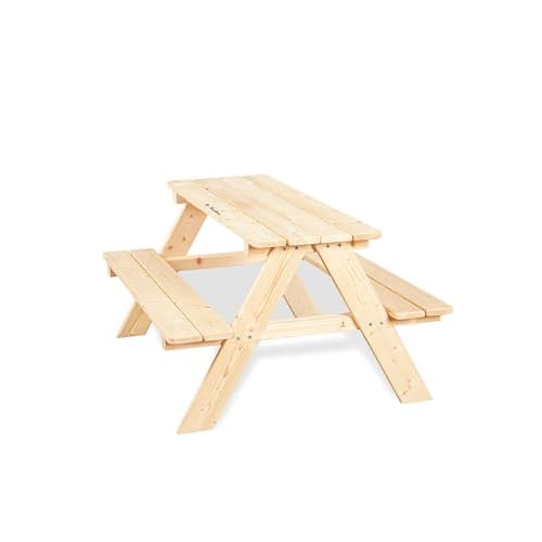 Pinolino Kindersitzgarnitur Nicki für 4, aus massivem Holz, 2 Bänke mit 1 Tisch, empfohlen für Kinder ab 2 Jahren, natur