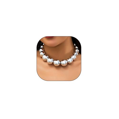 Gold Chunky Beaded Statement Necklaces for Women Exaggerated Oversized Thick Big Ball Bead Choker Trendy Bulky Bold Short Necklaces Wedding Accessory