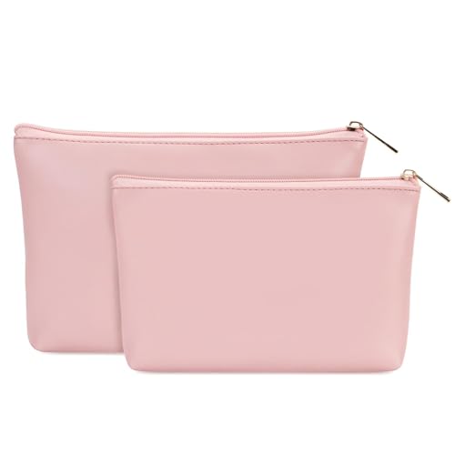 Wandering Nature Makeup Bag Small Cosmetic Bag for Purse 2 Pack Small Make Up Pouch Vegan Leather Cute Travel Pouch with Zipper for Women, Pink