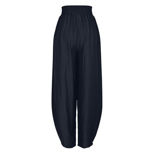 Harem Pants Women with Pockets Summer Casual Pants Elastic High Waisted Trousers Lightweight Comfy Vacation Pants4