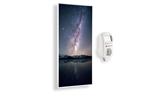 Könighaus Calefactor por Infrarrojos con Cuadro, 600 Vatios + Termostato Inteligente y Aplicación Könighaus - Estufa de Pared de Bajo Consumo - TÜV SÜD - Marco Blanco (18. Cielo estrellado 2)