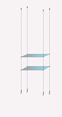 Suspended Ceiling to Floor Cable Display Glass Shelves Steel Wire Rope Product Shelving Retail Window Wire Shelf kit (KIT for 2 Shelves)