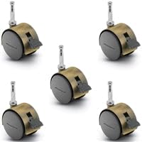 Pacer Hooded Caster - Set of 5 Locking Windsor Antique Plate 50mm Diameter | 5/16" x 1-1/2" Grip Neck Stem | 75 lbs Load Capacity