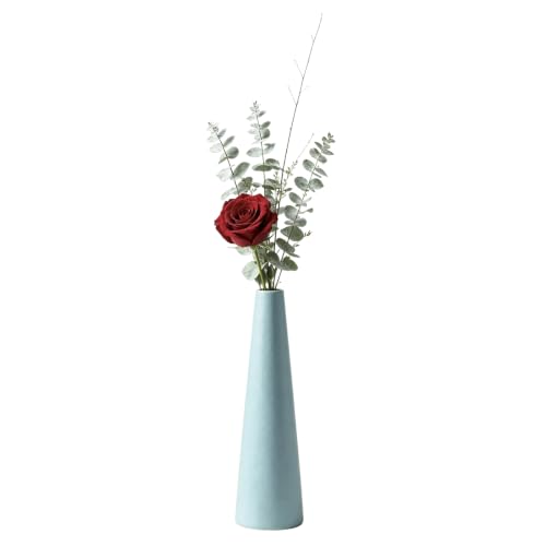 Small Ceramic Bud Vase Tall Conic Flower Single Stem Vase Black Vase Home Decorative Floral Centerpiece with 2.2cm Ultra Narrow Mouth for Wedding and Office (Light Blue)
