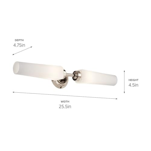 Image of Kichler Truby 24.75 inch 2-Light Bathroom Vanity Light Fixture with Satin Etched Cased Opal Glass in Champagne Bronze, Wall Mount Over Mirror for Bath (24.75 inch x 4.75 inch x 4.5 inch), 55075CPZ