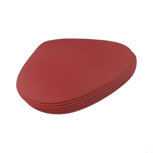 Juego de 6 manteles individuales redondos ovalados de piel sintética impermeables para uso en interiores y exteriores (rojo)