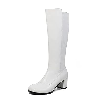 AMINUGAL Womens Go Go Boots Block Heel Round Toe Side zipper Dress Halloween Costume Knee High Boots Disco Party Boots For Women