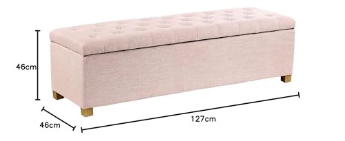 Image of MODERN WAVE Ashlee 50 inch Large Fabric Upholstered Flip Top Storage Bench 3 Seater Ottoman for Living Room, Bedroom, Office (Pink)