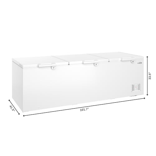 Image of KoolMore 100 in. 50 cu. ft. Commercial Chest Freezer, Large Capacity Three-Door Freezer for Restaurant, Grocery, Convenience Store, Garage, or Bulk Storage, ETL Listed in White