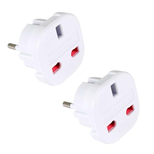 OcioDual 2X uttagsadapter England, reseadapter typ G, adapter England Tyskland kontakt, UK-adapter till EU, reseadapter Storbritannien, europeisk till Storbritanniens kontakt, 3-stifts till 2-stifts