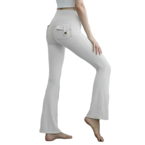 HUBGFEQ High Waist Cargo Flare Leggings Tummy Control Butt Lift Workout Yoga Pants-Qianhui-L