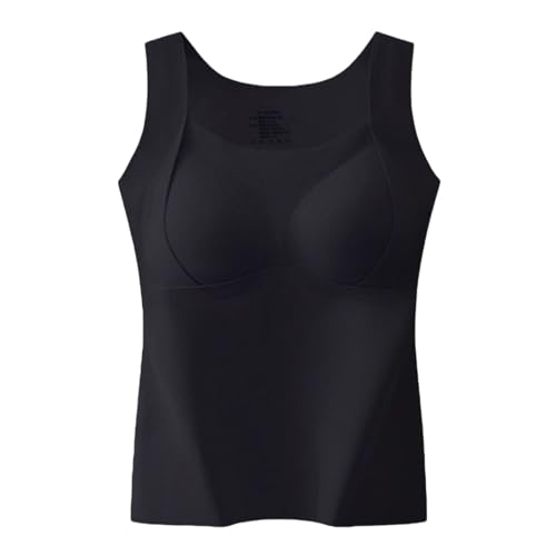 Generisch Camiseta de tirantes gruesa y cálida con sostén de estantería, ropa interior de otoño e invierno, camiseta de compresión con cuello en U para mujer, Negro , M