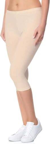 Image of Women's 3 /4 Calf-Length Leggings - Stretchable Cotton Blend, Comfortable Everyday Wear