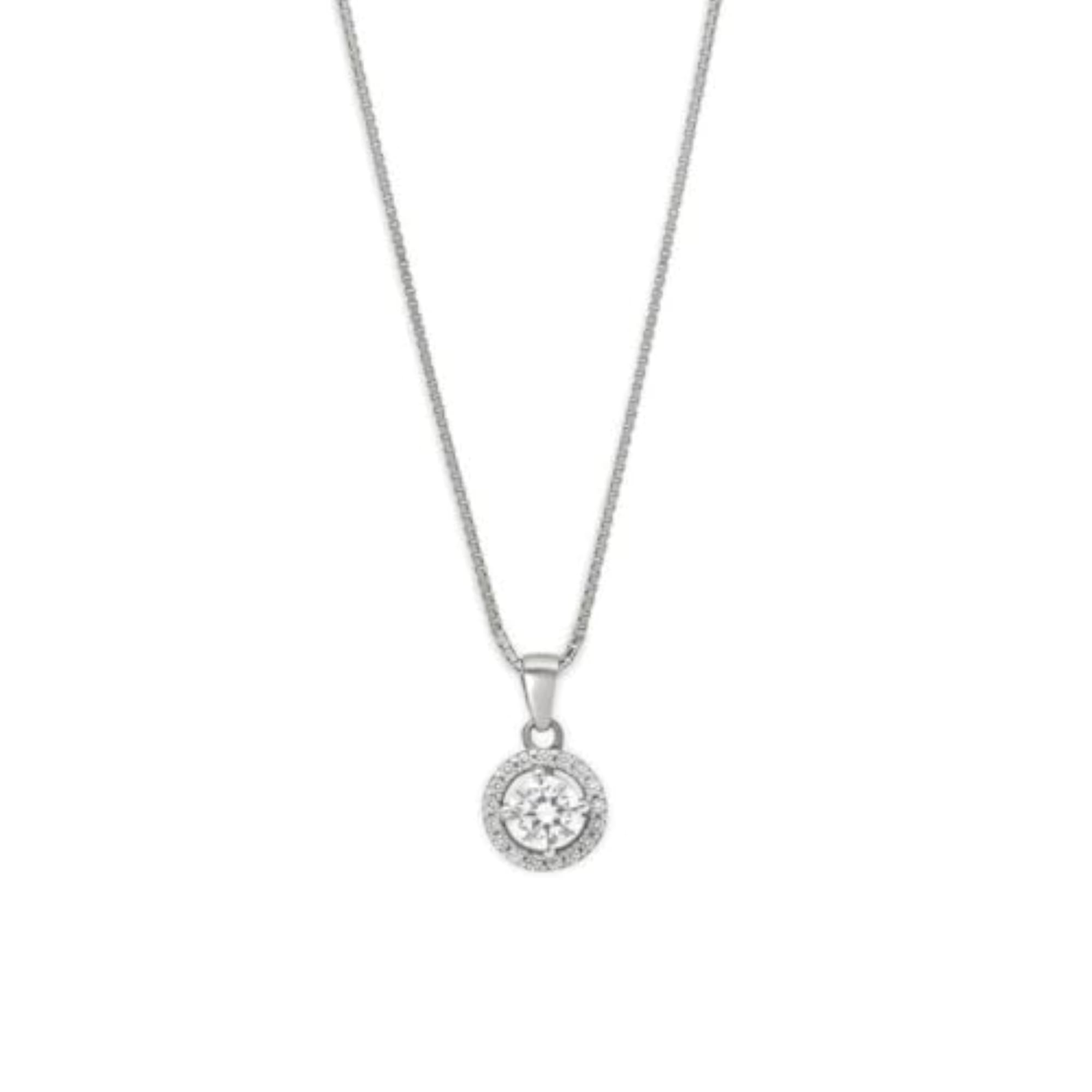 925 Sterling Silver Solitaire Rhodium Plated Pendant Necklace