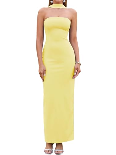 Image of HTZMO Women Elegant Summer Bodycon Maxi Dress Halter Neck Formal Wedding Guest Cocktail Party Long Dresses