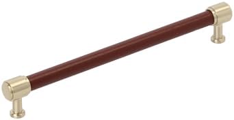 Signature Hardware 954066-O-81316 Lazzara 8-13/16 Inch Center to Center Brown Leather Bar Cabinet Pull - Golden Champagne