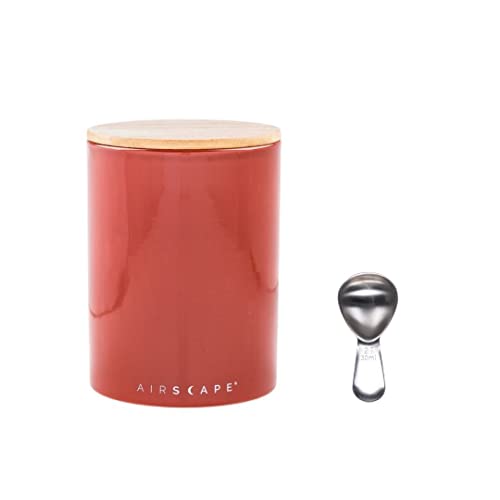 Airscape Ceramic Coffee And Food Storage Canister & Scoop Bundle - Patented Airtight Inner Lid Preserves Food Freshness - Glazed Ceramic Container With Bamboo Top (Medium, Red Rock & Scoop) #TOP7