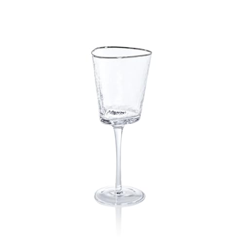 Zodax Aperitivo Triangular Stemware or Glassware - Clear with Platinum Rim - Sets of 4 (Wine)