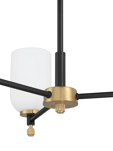 Craftmade - Candelabro Council 3 Light 78,7 cm liso preto/acabamento em latão acetinado com vidro fo